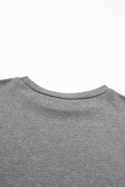 Dark Grey Printed Fringed Ruffled Accent Sweatshirt Dress