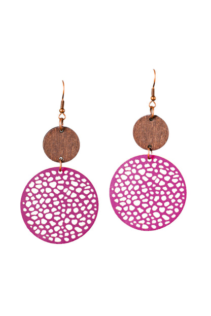 Hollow Out Wooden Round Drop Earrings