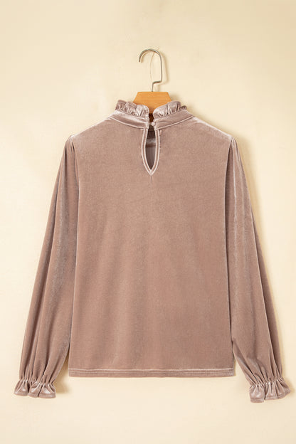 Smoke Gray Western Style Long Sleeve Stand Neck Velvet Top