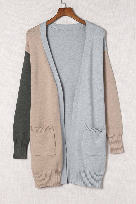 Colorblock Pocketed Cardigan with Ribbed Trim