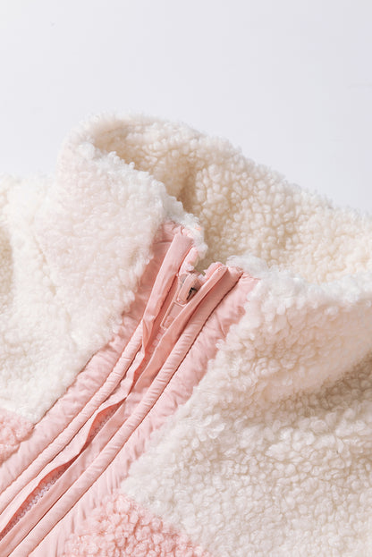 Sweat-shirt sherpa orange à col montant et demi-fermeture éclair