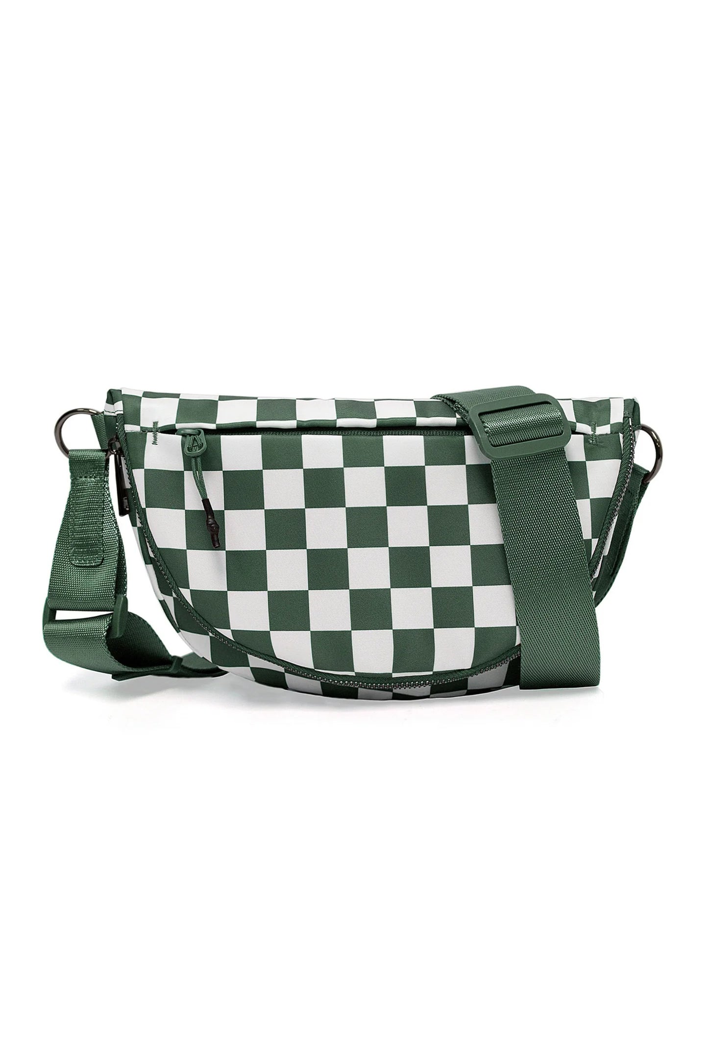 Blackish Green Checkered Canvas Crescent Shoulder Bag