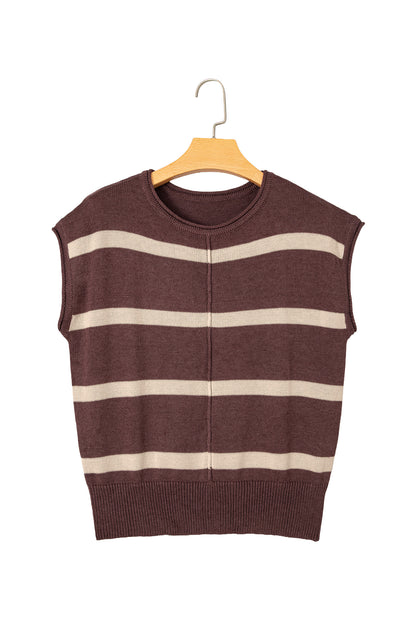 Brown Stripe Knit Western Short Sleeve Sweater