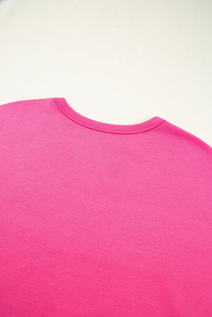 Rose Red Vibrant Striped Detail Athleisure 2pcs Short Set