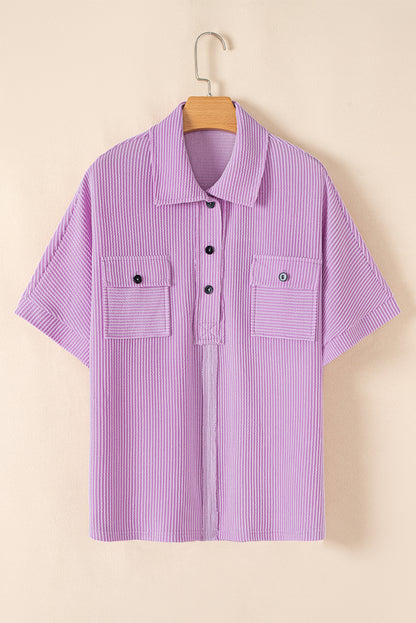 Chemisier à manches courtes boutonné avec poche à rabat et cordon de serrage Orchid Bouquet