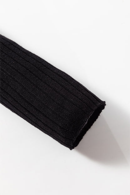 Cardigan noir en tricot côtelé à col slim