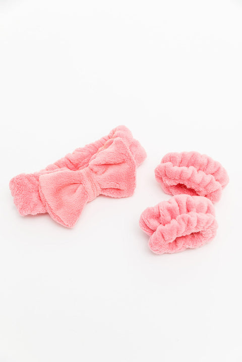 Dark Pink Cute Flannel Bow Headband Set