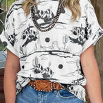 White Desert Sand Print Short Sleeve Knit Top