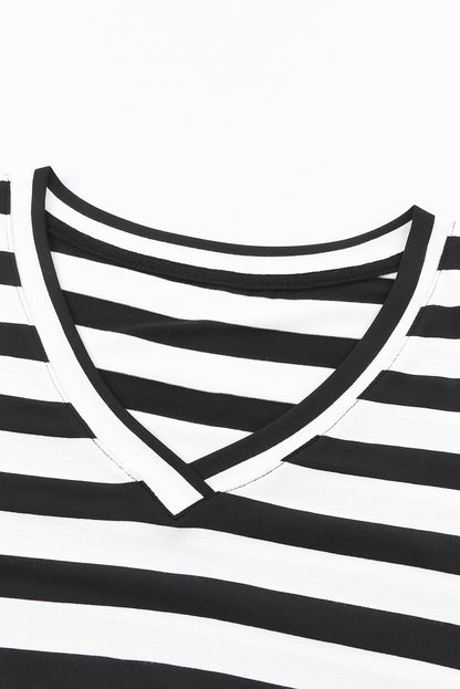 Vestido largo con cuello en V y estampado de rayas con aberturas laterales 