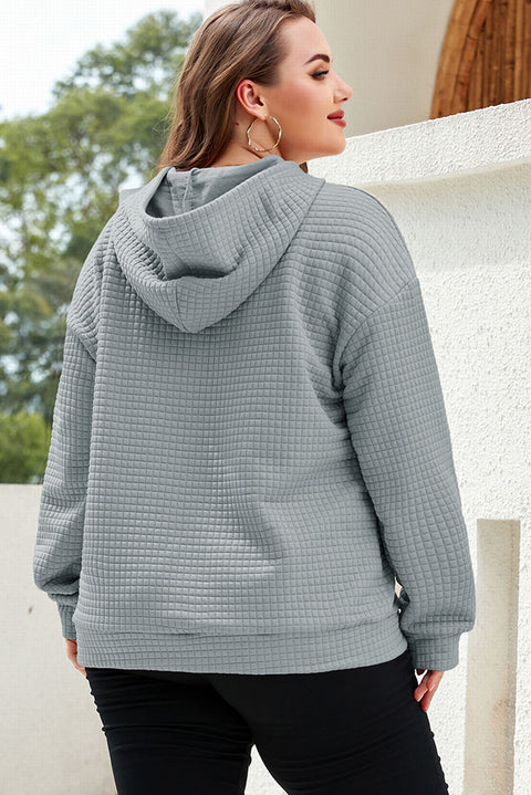 Gray Kangaroo Pockets Quilted Plus Size Hoodie