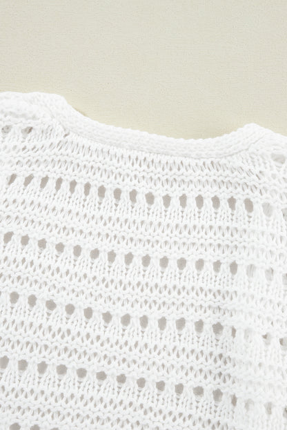 Cardigan ouvert à manches bracelet en tricot pointelle blanc