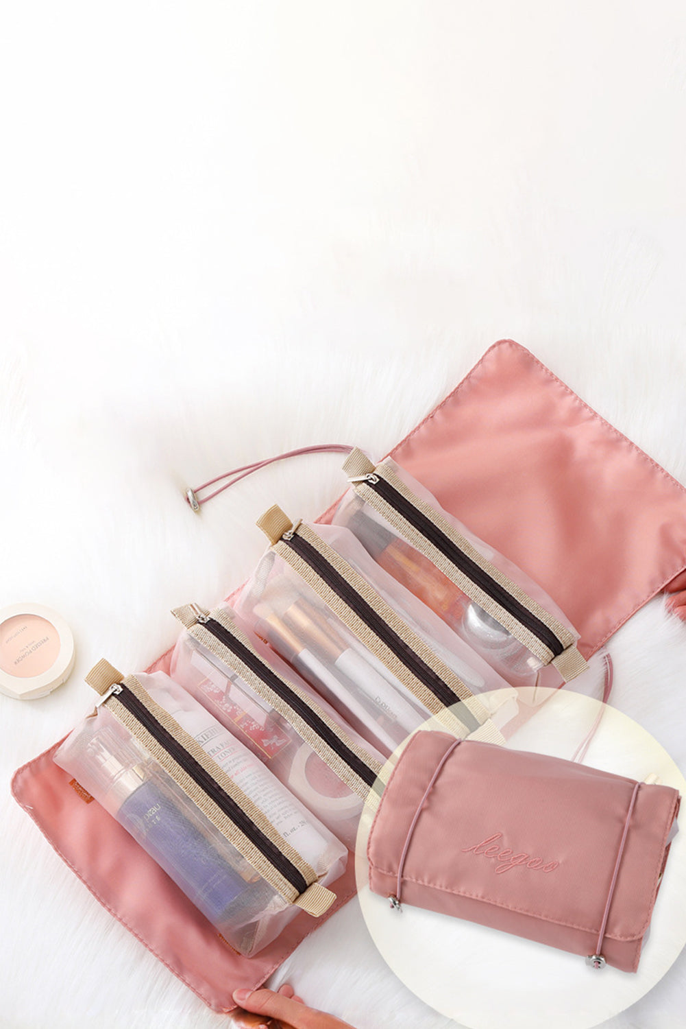 Rose Trousse de maquillage pliable 4 en 1 détachable Leegoo Peint