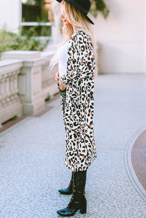 Cárdigan plumero con frente abierto y bolsillo de leopardo 