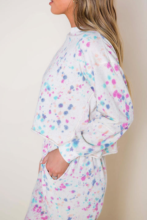 Tie-dye Long Sleeve Crop Pullover and Joggers Lounge Set