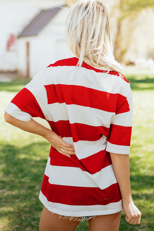 Racing Red Striped Color Block Oversize Tunic Tee