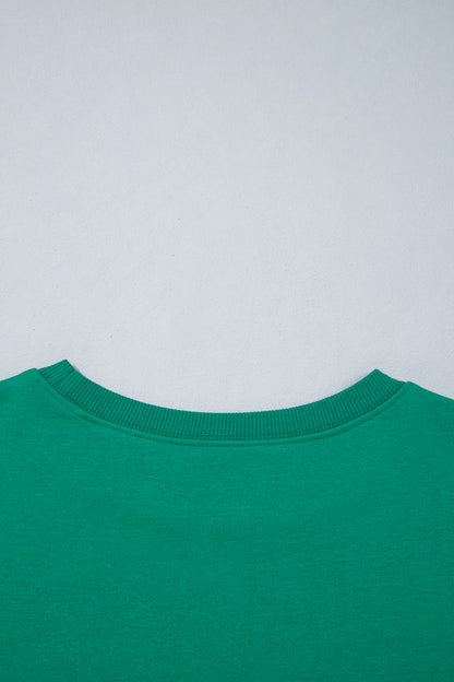 Green Polka Dot Patchwork Sleeve Crew Neck Loose Pullover Sweatshirt