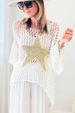 White Star Graphic Crochet Knitted Summer Sweater Top