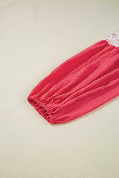 Chemisier grande taille à manches longues et patchwork floral rose contrasté