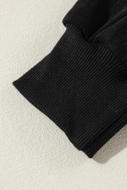 Sweat-shirt noir uni à col rond et ourlet haut-bas