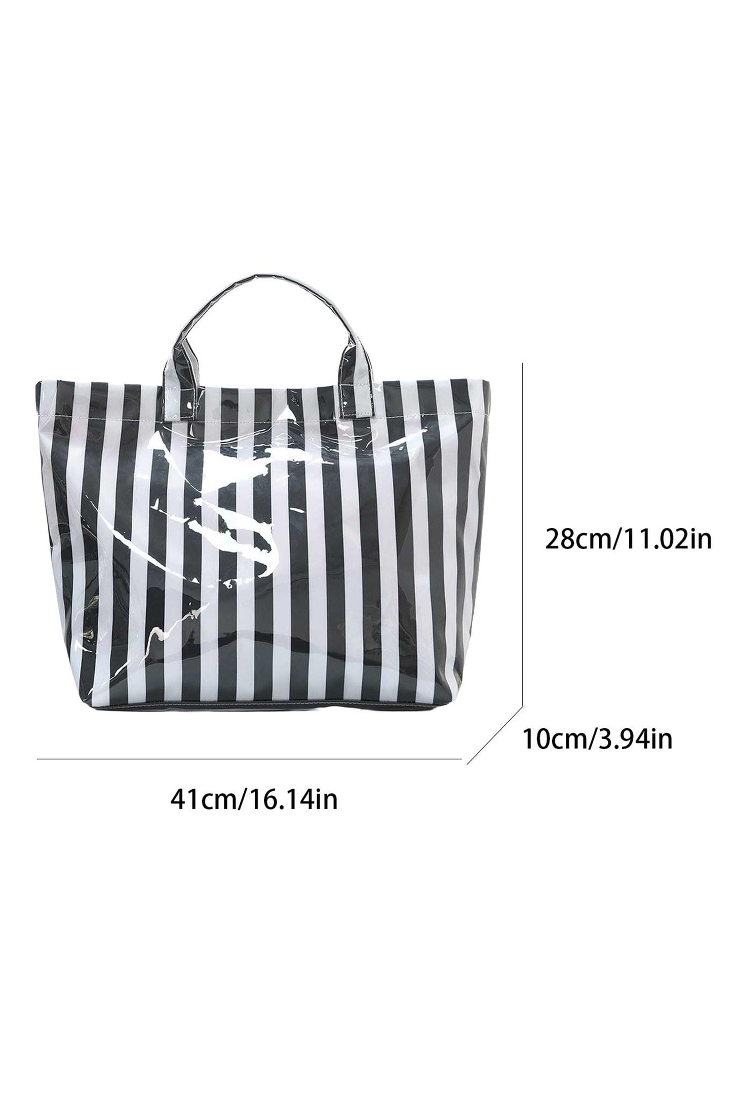 Color black Glossy Striped Vinyl Large Tote Bag