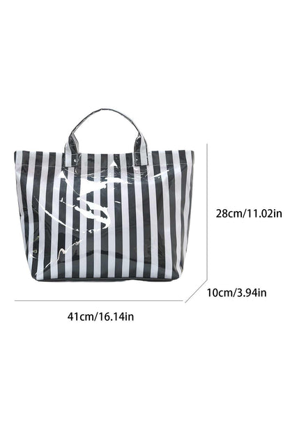 Color black Glossy Striped Vinyl Large Tote Bag
