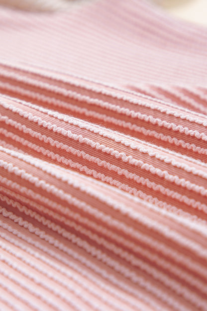 T-shirt texturé côtelé rose à blocs de couleurs