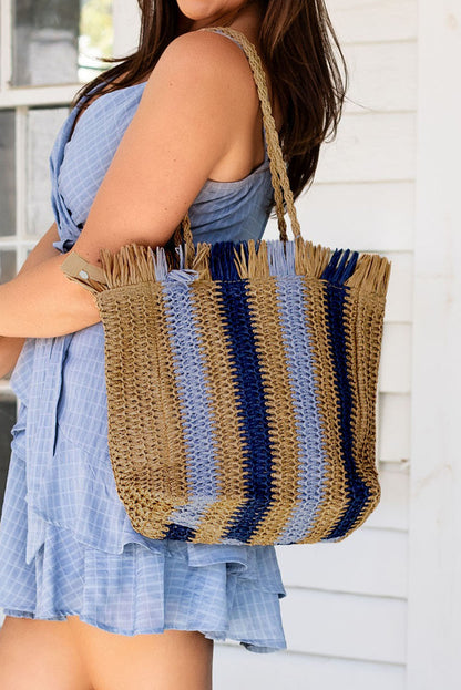 Striped Sling Shoulder Straw Bag 38*13*33cm