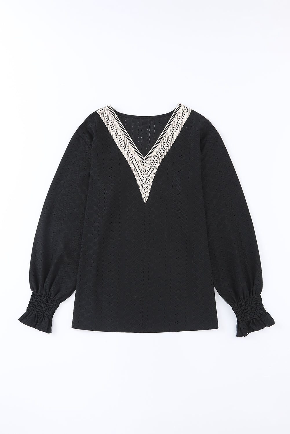 Chemisier à manches courtes et col en V avec bordure en dentelle