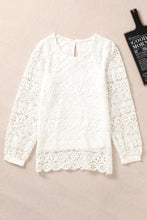Beige Lace Contrast Hollow-out Long Sleeve Blouse