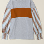 Gray Colorblock Striped Bishop Sleeve Top