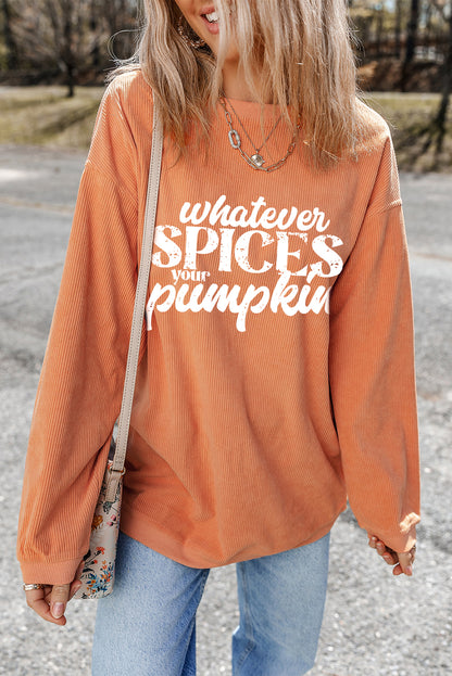 Sweat-shirt à cordon de serrage graphique Orange Whatever Spices Your Pumpkin
