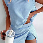 Myosotis 2 Pieces Mineral Wash Cotton Tank Top Lined Split Skirt Set