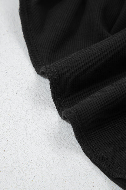 Black Solid Color Oversize Slit Sweatshirt Ribbed Leggings 2pcs Set