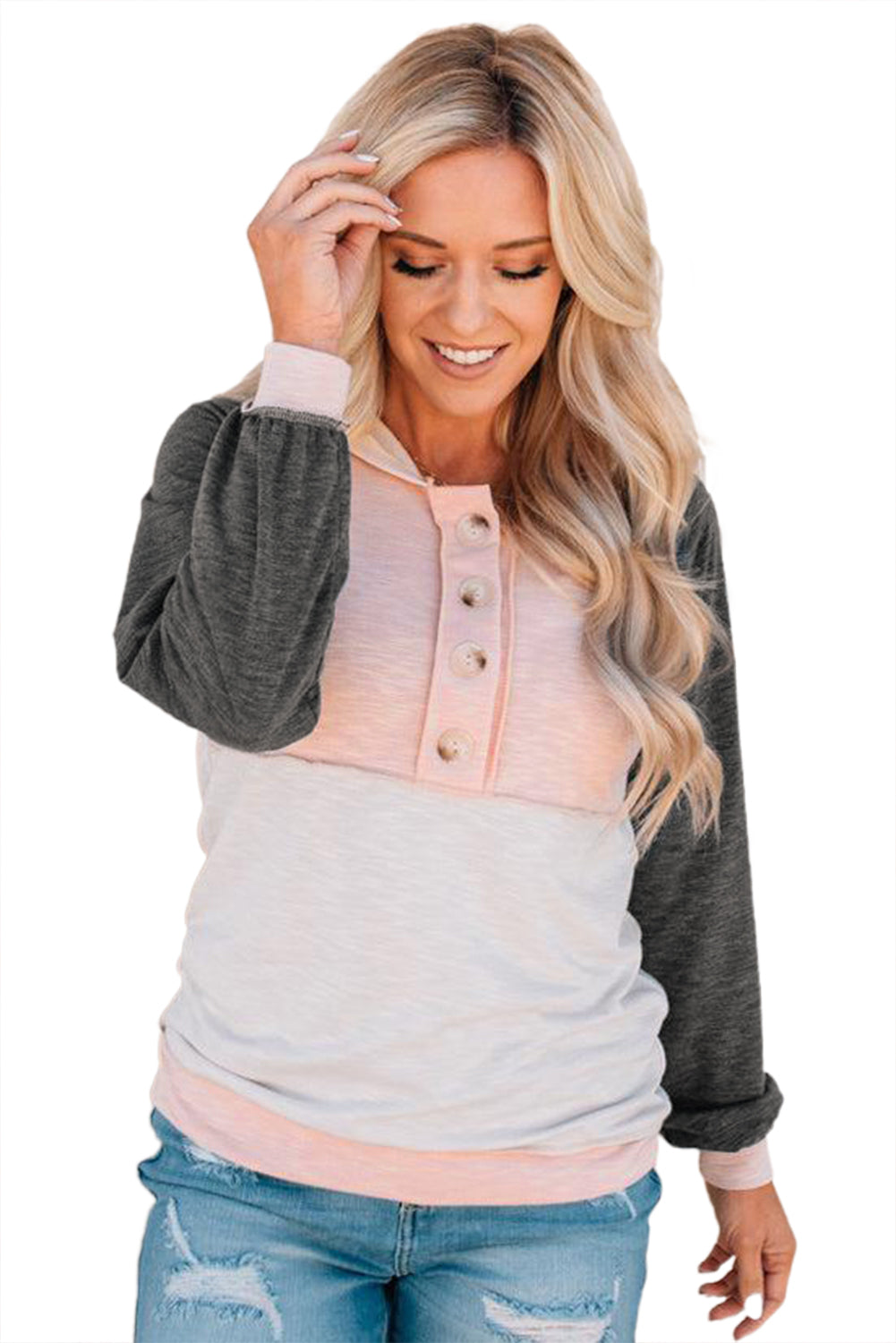 Sudadera con capucha y detalles de botones en bloques de color