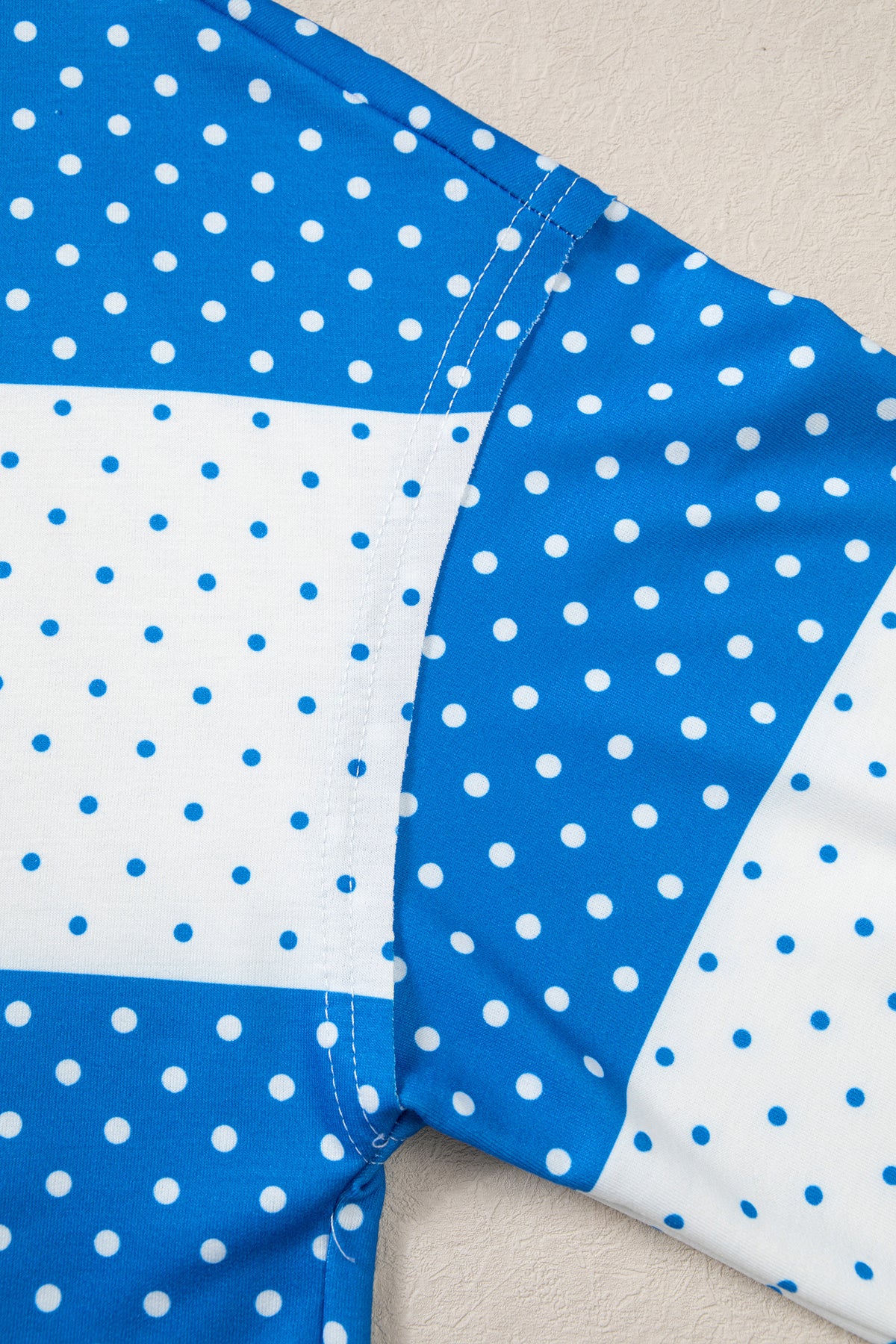 Blue Polka Dot Patchwork Colorblock Long Sleeve Top