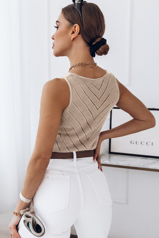 Débardeur en tricot creux à chevrons kaki