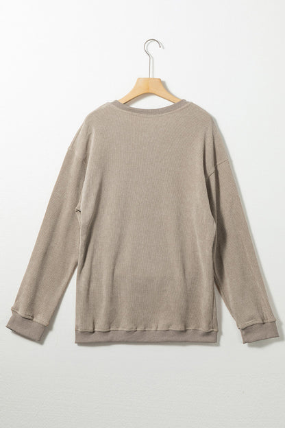 Khaki Kentucky KY Leopard Lettering Ribbed Baggy Sweatshirt