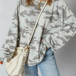 Multicolour Retro Camouflage Print Exposed Seam Patchwork Drop Shoulder Sweatshirt