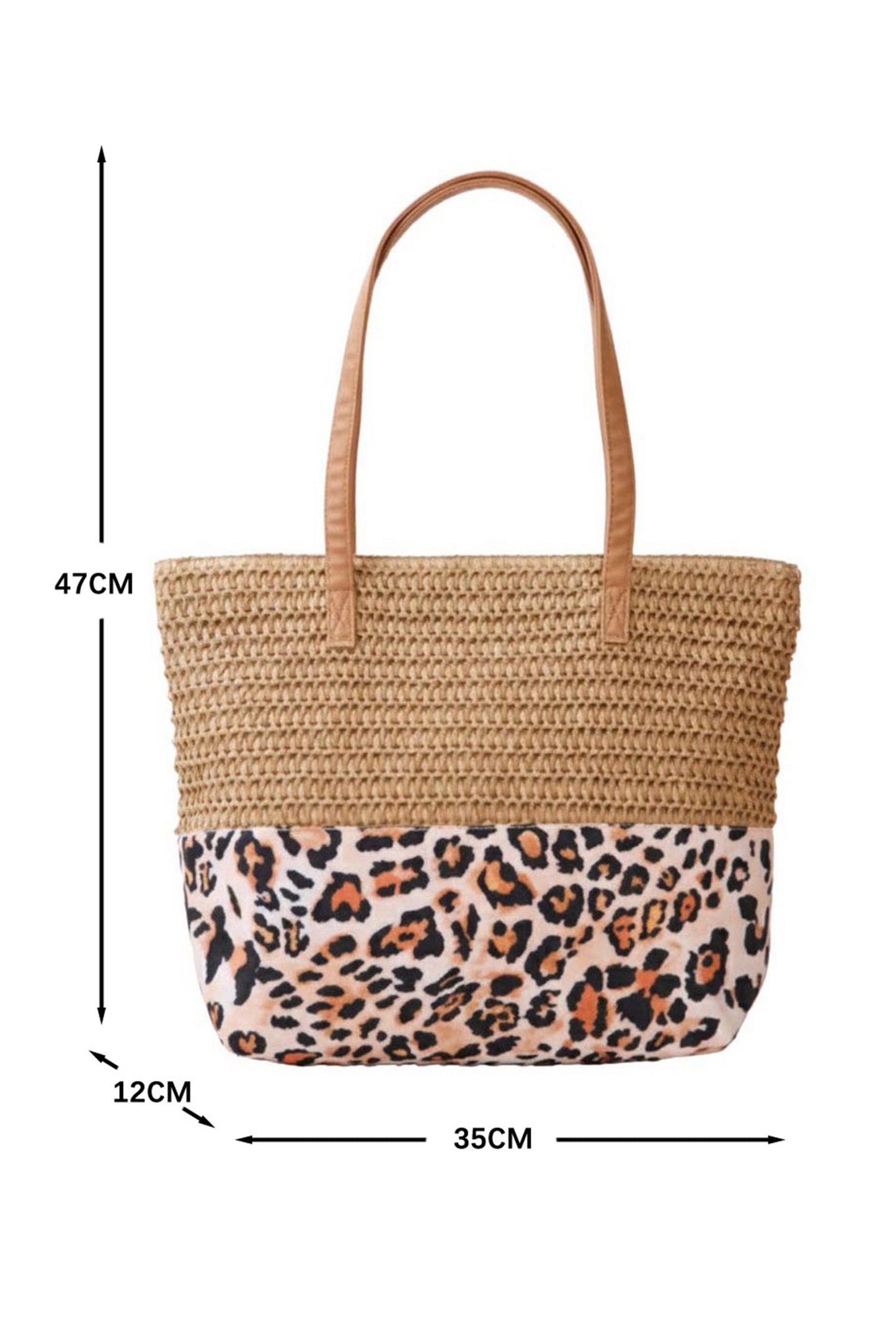 Thai Curry Straw Woven Leopard Patchwork Large Tote Bag