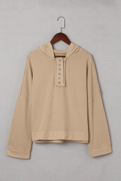 Sweat à capuche décontracté à boutons et bordures patchwork unies 