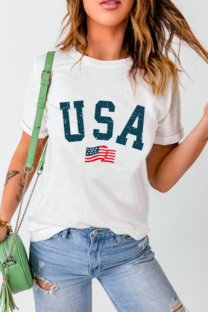 White USA Flag Graphic Oversized Tee