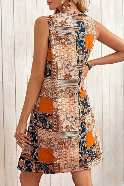 Mini vestido sin mangas con estampado floral retro naranja 