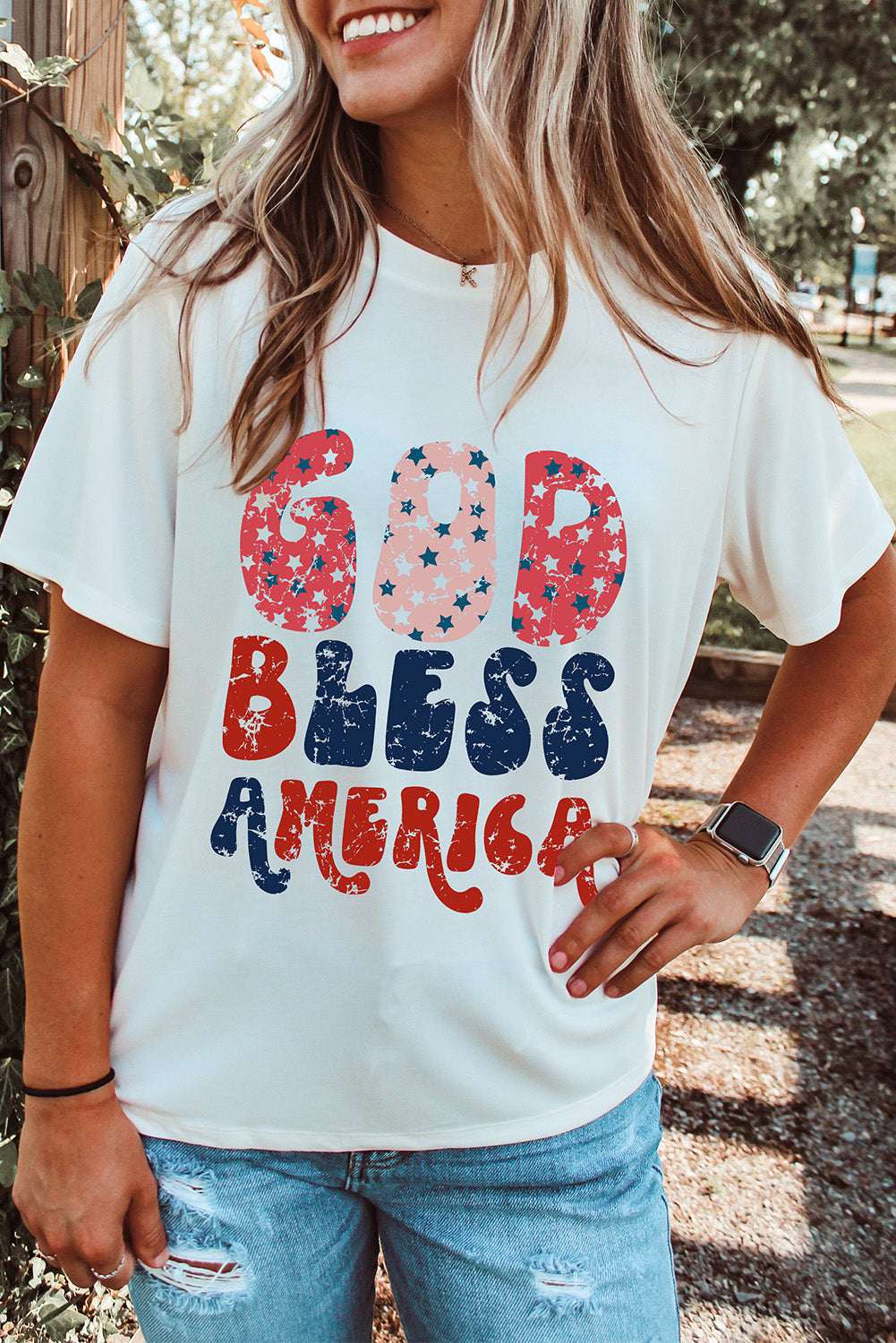 T-shirt blanc avec imprimé « God Bless America »