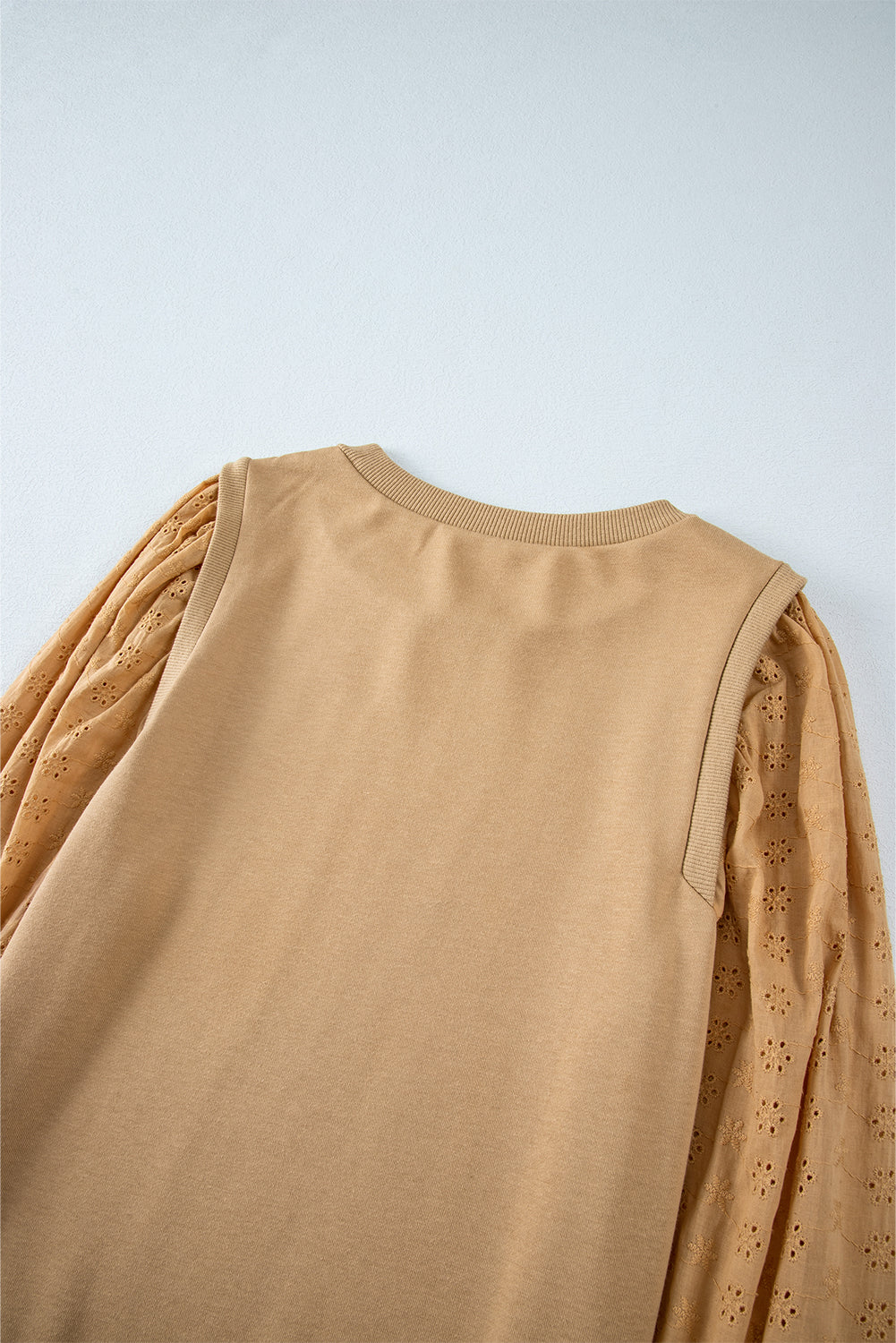 Pale Khaki Textured Patchwork Round Neck Sweatshirt