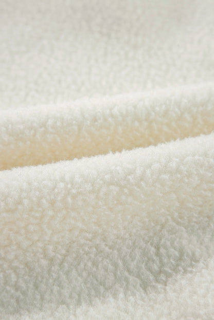 Sweat-shirt blanc en polaire avec patte de boutonnage et col rabattu et épaules tombantes