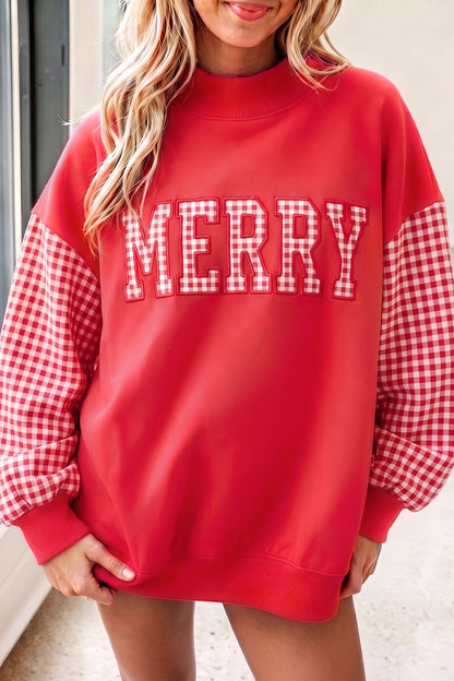 Fiery Red Gingham Plaid Oversized Pullover Sweatshirt