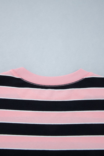 Pink Stripe Loose Tee and Pants Two Piece Set