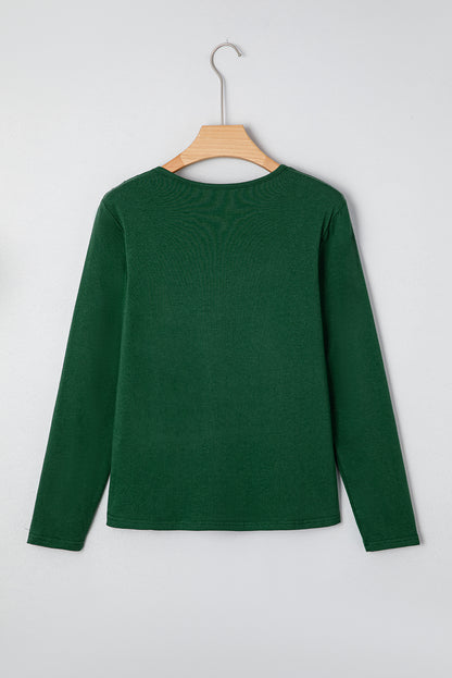 Evergreen  Asymmetric Seam Detail Solid Color Long Sleeve Top