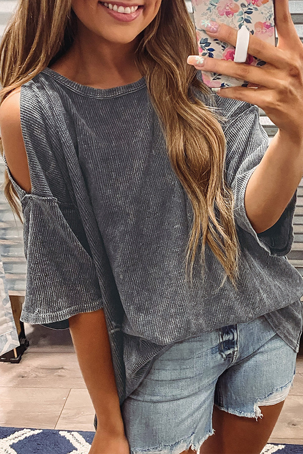 Haut ample texturé vintage à épaules dénudées 