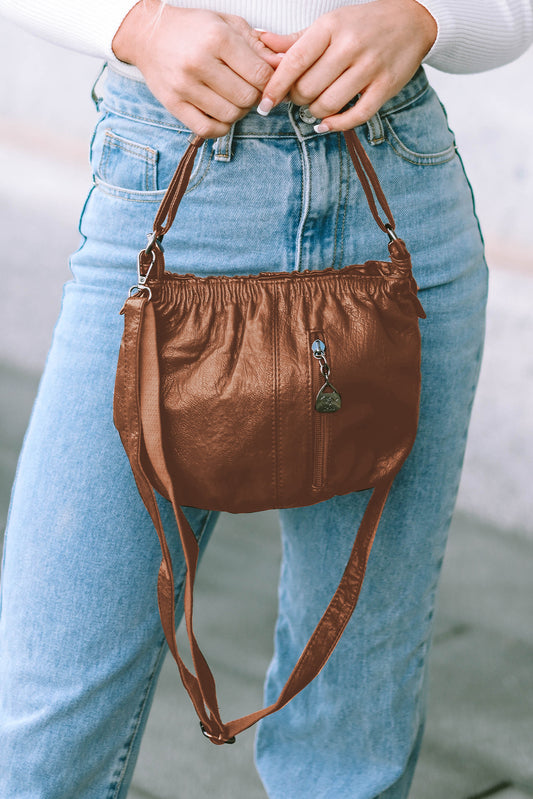 Chestnut Vintage Leather Pleated Shoulder Bag